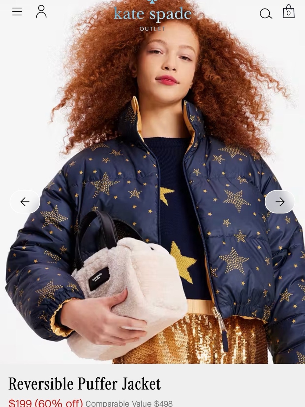 kate spade Reversible Navy & Gold Star Puffer Jacket